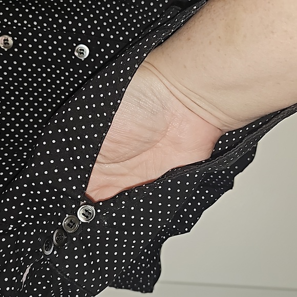 Lia Kes Black and White Dot Ruffle Long Sleeve Button Down Shirt Sz 4 - Picture 8 of 16